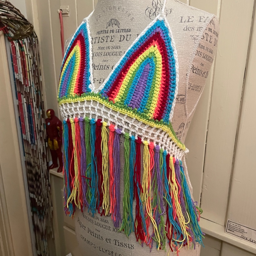 Sexy multi-color crochet bustier, no size, adjustable